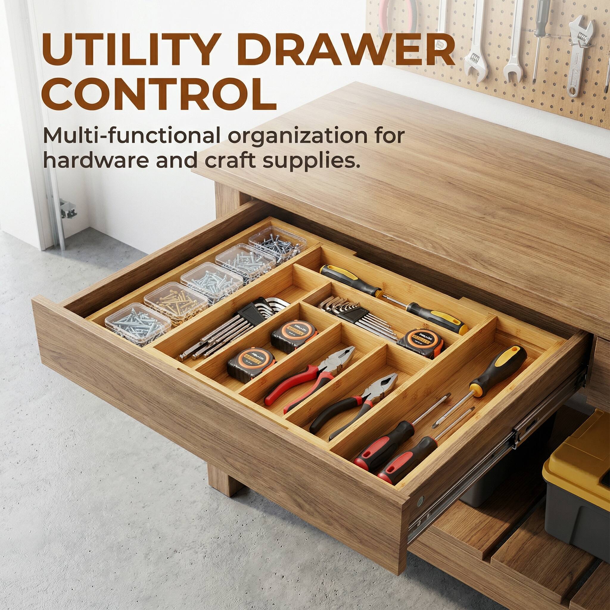 UTILITY DRAWER CONTROL  
Multi-functional organization for hardware and craft supplies.