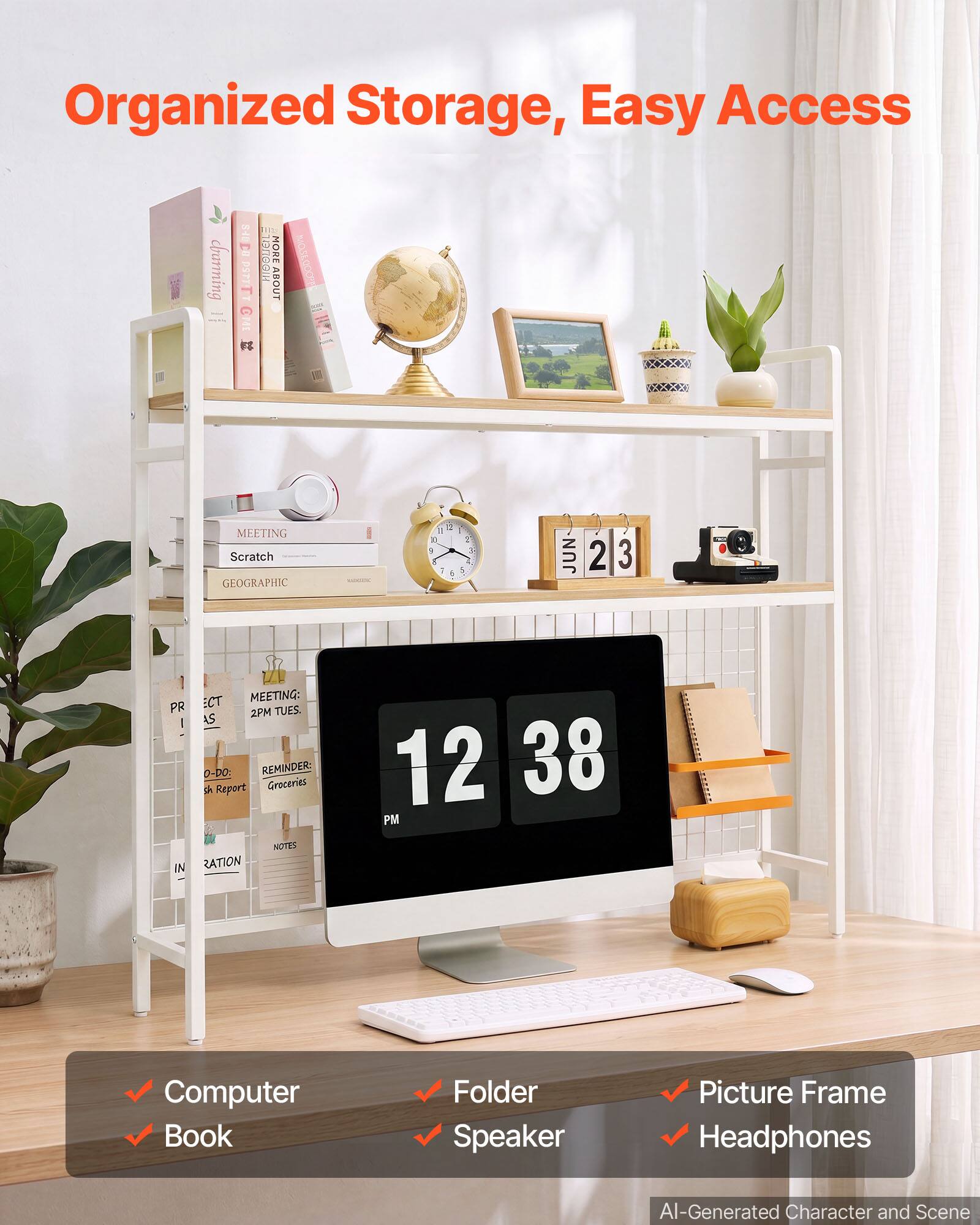 Organized Storage, Easy Access

- Computer
- Book
- Folder
- Speaker
- Picture Frame
- Headphones

AI-Generated Character and Scene