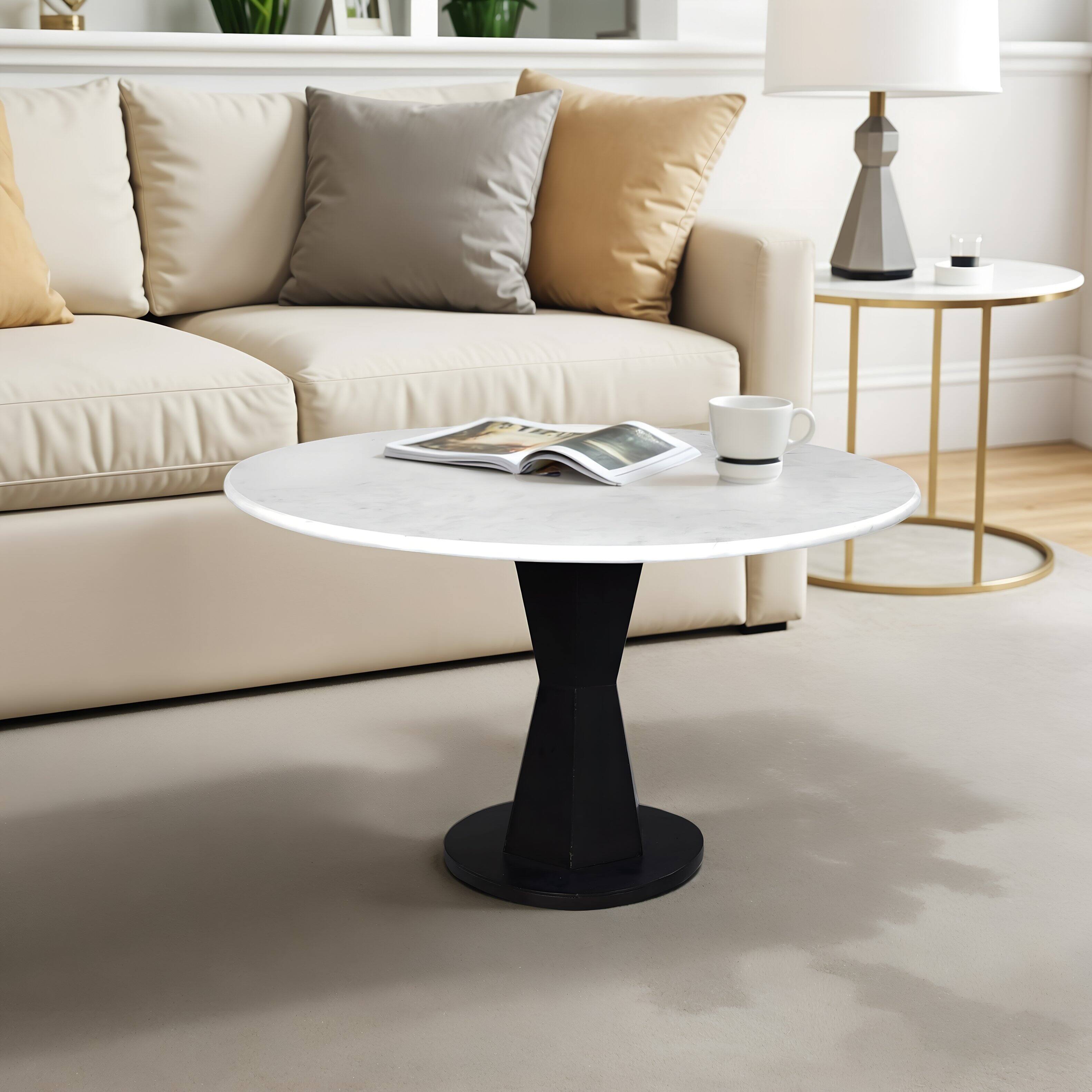 Alt View 8. Manhattan Lane - Riko Coffee Table, White Marble Top on Modern Iron Stand, Round Table, 27" - Black, White.