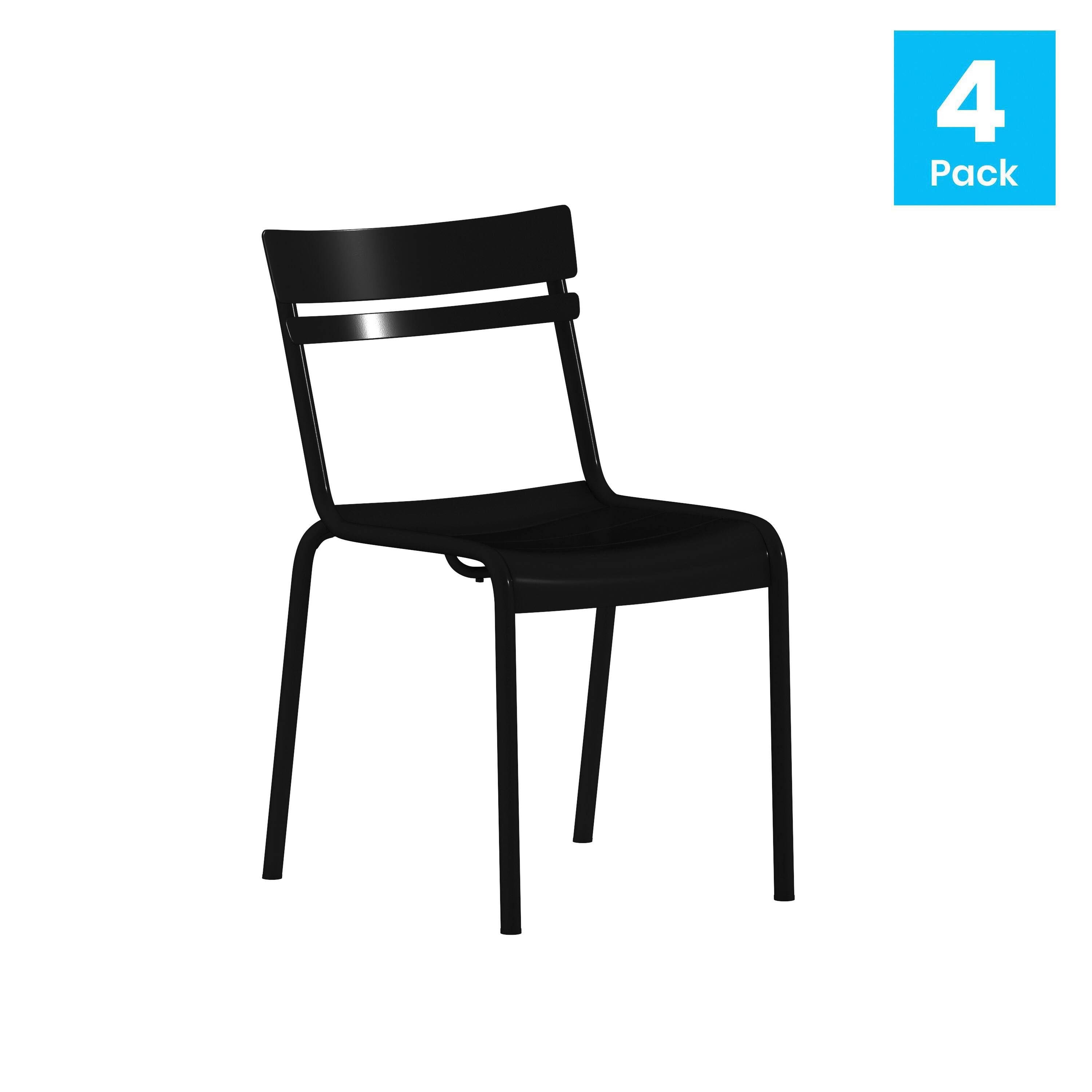 Alt View 1. Emma + Oliver - Rennes Armless Powder Coated Steel Stacking Dining Chair with 2 Slat Back for Indoor-Outdoor Use - Black.