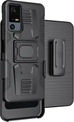 Front. Nakedcellphone - Case with Clip for Lively Jitterbug Smart 4 Phone or TCL 40XL, Rugged Ring Grip Cover with Stand and Belt Hip Holster - Black.