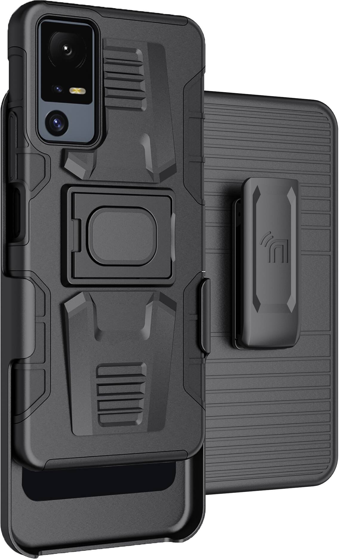 Front. Nakedcellphone - Case with Clip for Lively Jitterbug Smart 4 Phone or TCL 40XL, Rugged Ring Grip Cover with Stand and Belt Hip Holster - Black.