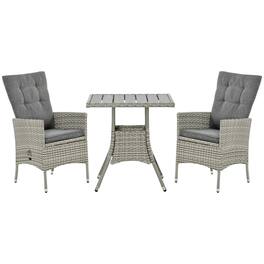 Resenkos - 3 Pieces Patio Bistro Set, Two Reclining Wicker Chairs And An Outdoor Coffee Table, PE Rattan - Gray