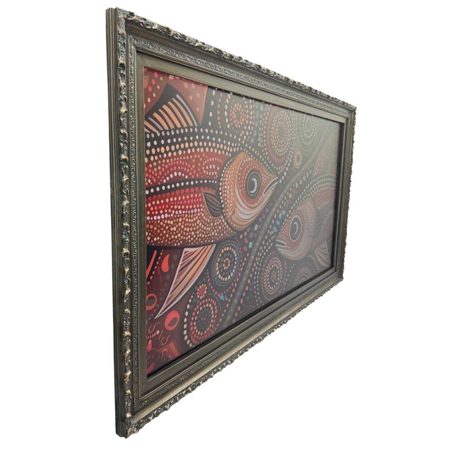 Angle. LAREDO FRAME FACTORY - 65 inch Hisense Canvas TV Ornate frame, Canvas TV by Hisense - AGED OLD GOLD FINISH.