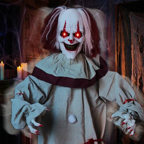 Alt View 7. Winado - 5.7FT Halloween Horror Clown with Light Eyes, Moveable Arms Prop for Indoor Outdoor Holiday Party Garden Decorations - Red & White.