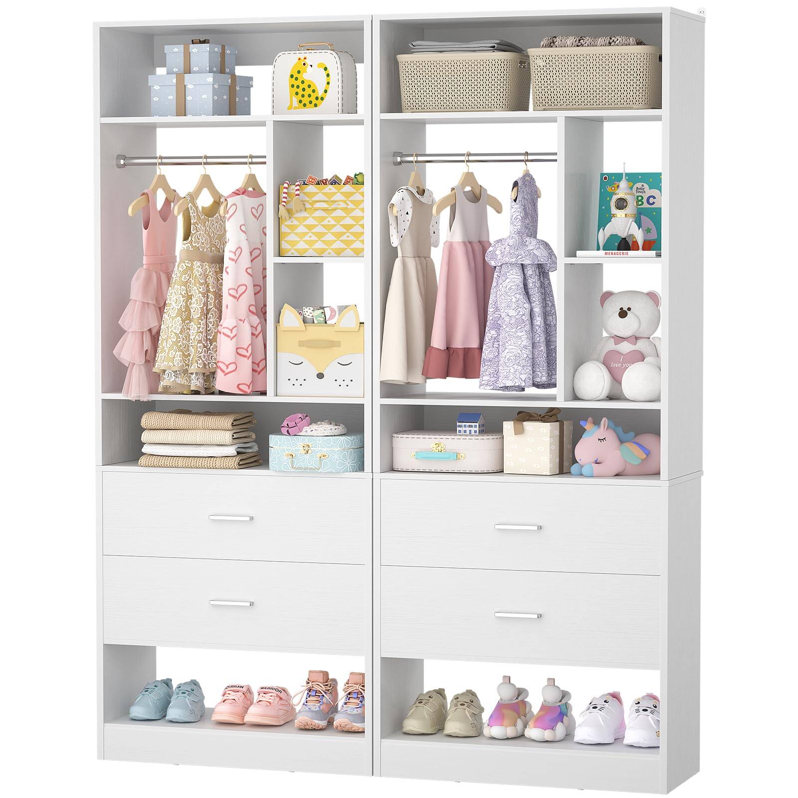 Alt View 1. Aheaplus - 4FT Closet Organizer with 4 Drawers, 10+ Shelves & 2 Rods – Set of 2 (48" L x 15" W x 80" H) - White.