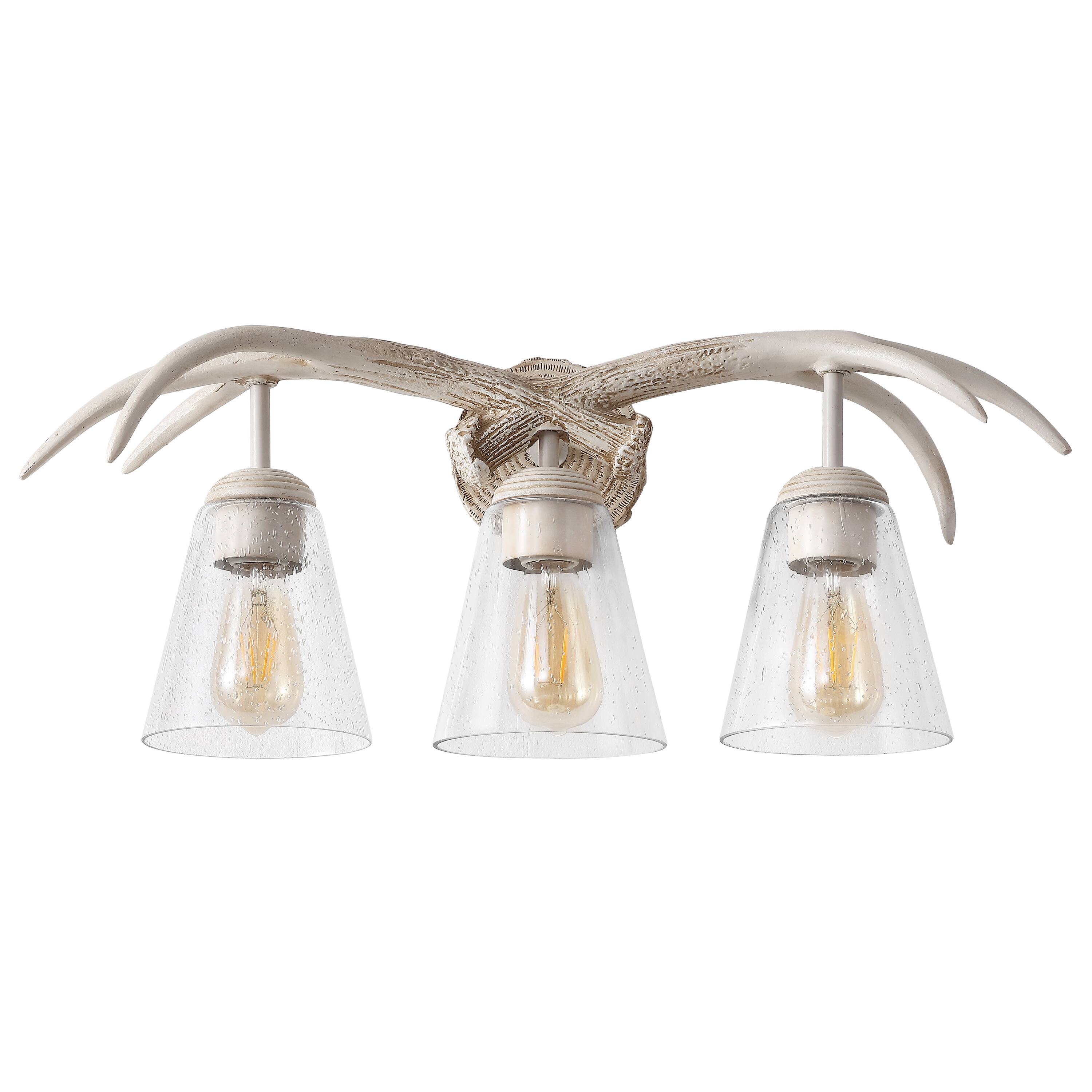 Alt View 8. Jonathan Y - Wyatt 25.5" 3-Light Southwestern Bohemian Resin/Seeded Glass Faux Antler LED Vanity Light,  Antique White Wood Finish - Antique White.