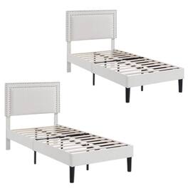 Hivvago - Set of 2 - Twin size Tufted Upholstered Platform Bed Frame with Headboard - White