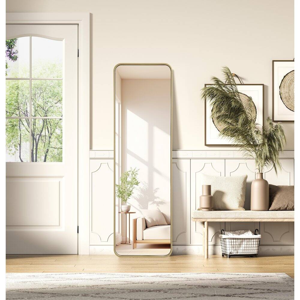 Alt View 7. Elegant Decor - Contour Metal Rectangle Mirror 18x60 in Brass - Brass.
