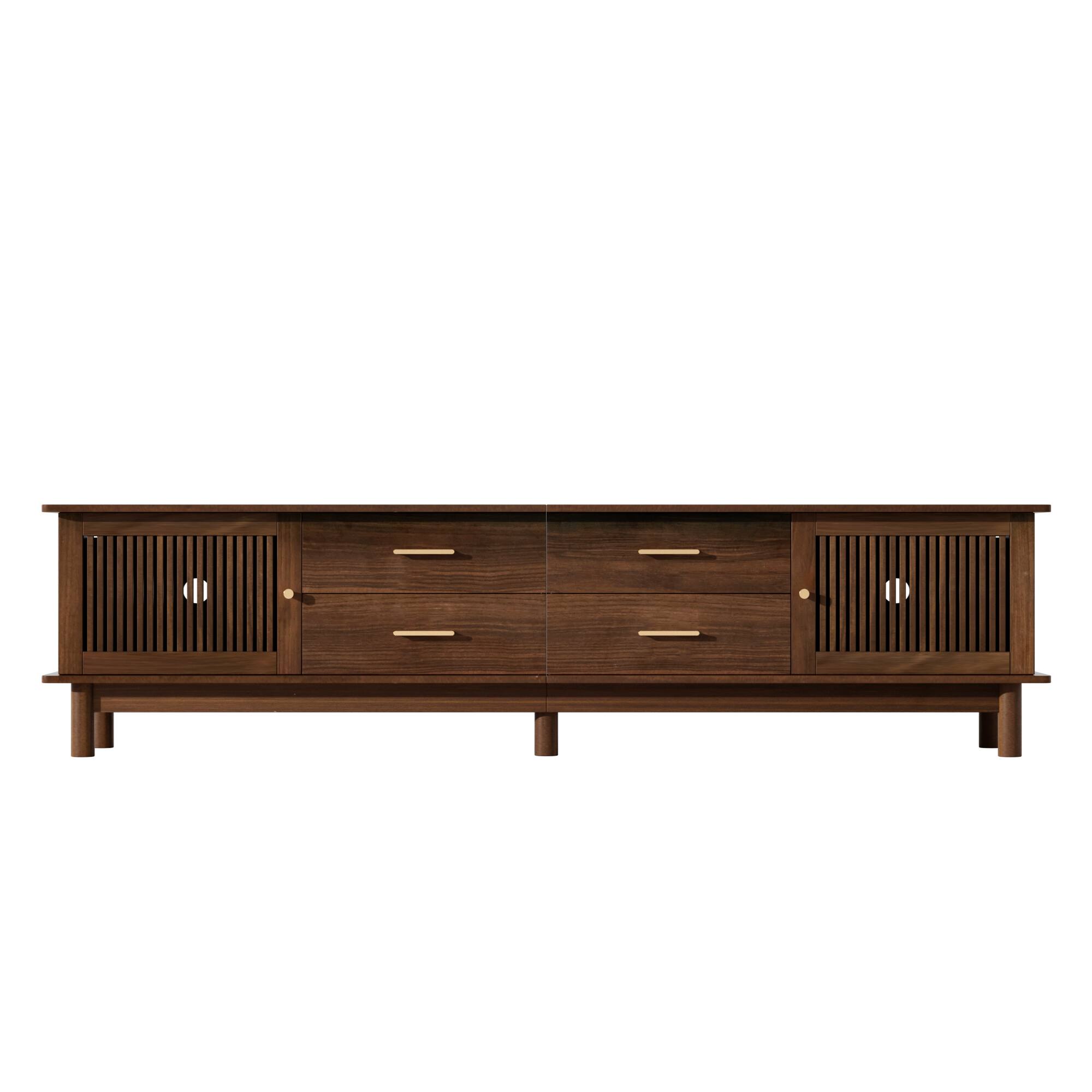 Alt View 4. MERAVOM - Modern TV Stand for TVs Up to 85", 78" Entertainment Center with Slatted Doors, 4 Drawers, Media Console for Living Room - Walnut.