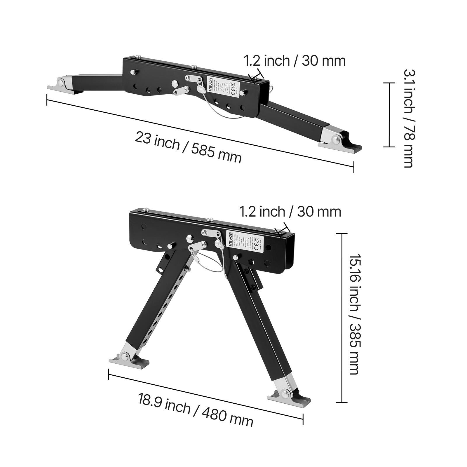 1.2 inch / 30 mm  
23 inch / 585 mm  
3.1 inch / 78 mm  
1.2 inch / 30 mm  
15.16 inch / 385 mm  
18.9 inch / 480 mm