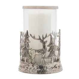 BreeBe - Etched Metal Woodland Candle Holder 8"D - Silver