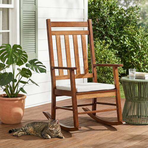 Alt View 7. Winado - 46in Wooden Rocking Chair Weatherproof Rocker with Cushion, Wooden Rocking Bench for Patio Yard Garden Outdoor Indoor - Natural.