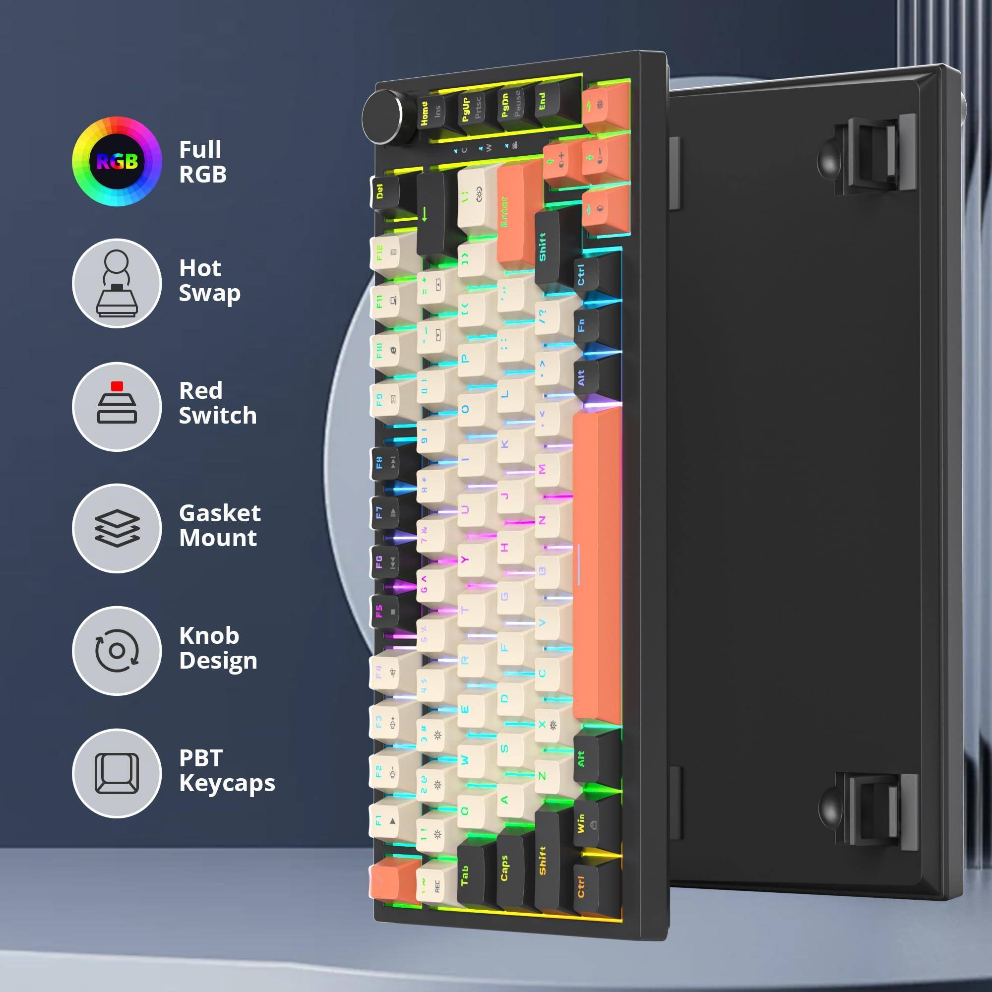 Full RGB  
Hot Swap  
Red Switch  
Gasket Mount  
Knob Design  
PBT Keycaps