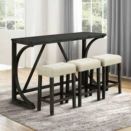 Parrot Uncle - 4-Piece Dining Set with Wooden Table and 3 Stools, High-Density Foam Cushioned Seats, USB Charging Modern Home Furniture - Dark charcoal ash, Beige