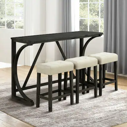 Front. Parrot Uncle - 4-Piece Dining Set with Wooden Table and 3 Stools, High-Density Foam Cushioned Seats, USB Charging Modern Home Furniture - Dark charcoal ash, Beige.