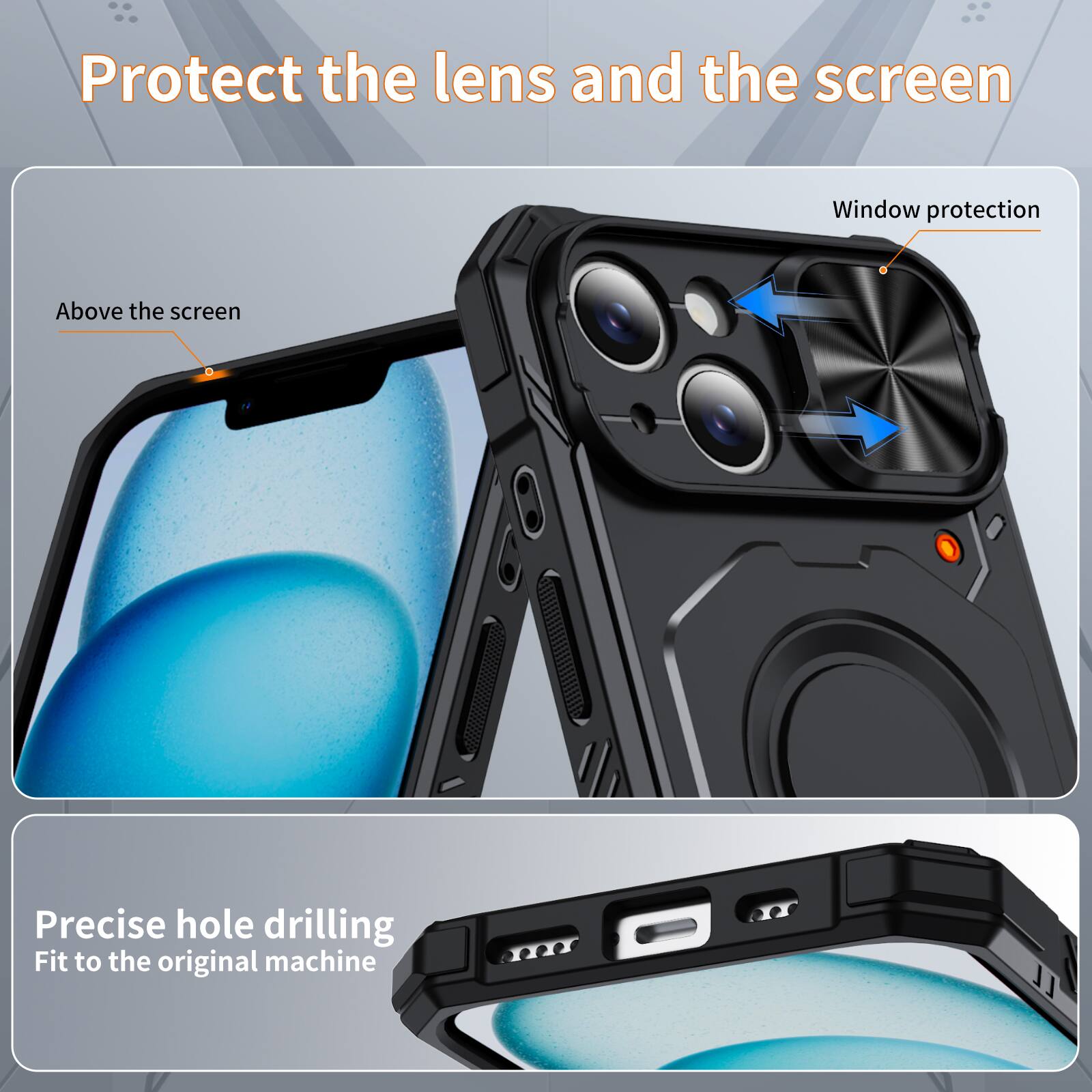 Protect the lens and the screen

Window protection

Above the screen

Precise hole drilling

Fit to the original machine
