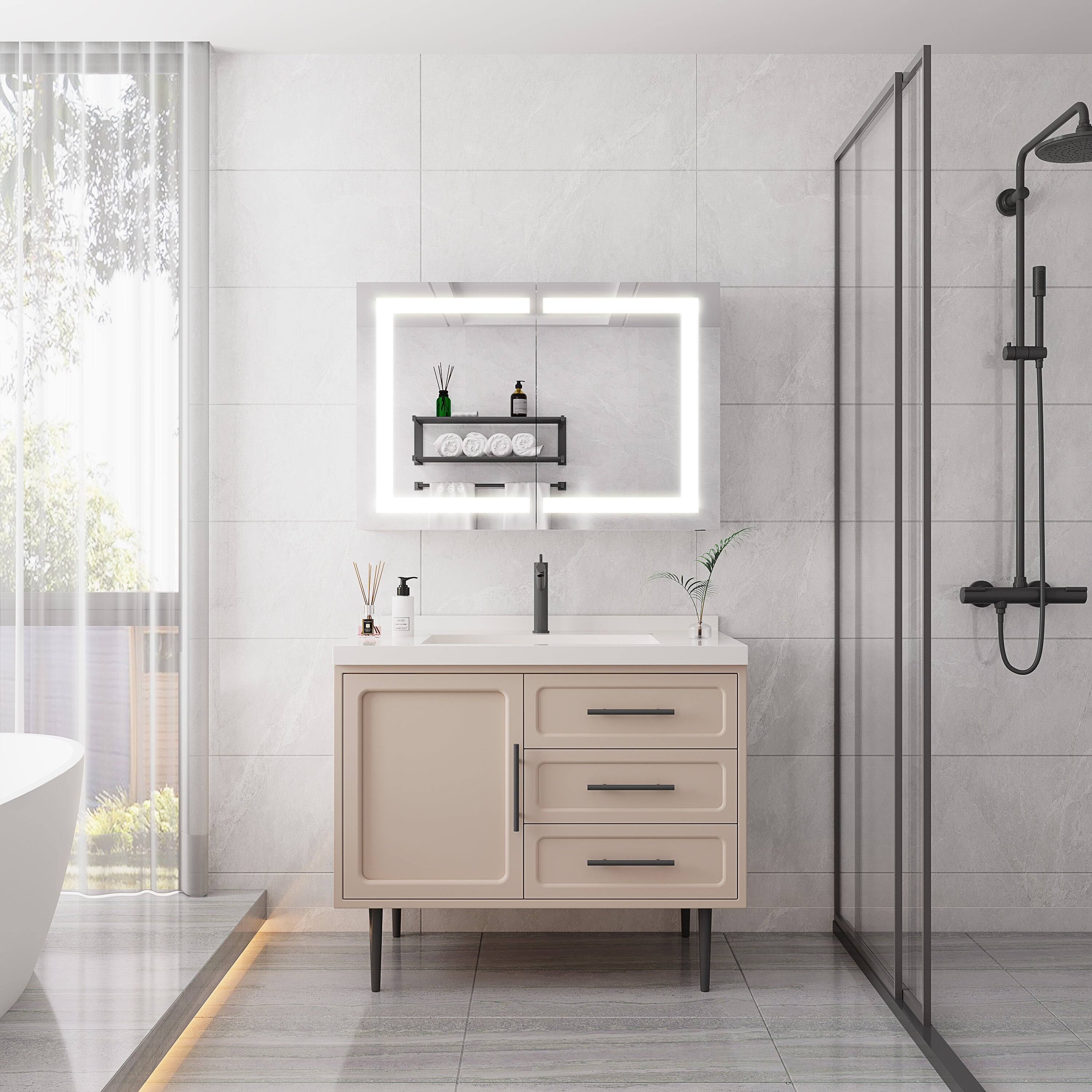 Alt View 3. Boyel Living - Bathroom Medicine Cabinet with LED Mirror Lights 36x24 Inch Double Door Wall Mount with Defogger - Silver.