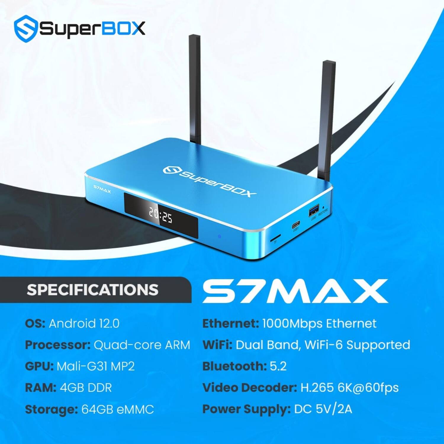 【新品 未開封 シュリンク付き】エリートスパーク 9box SUPERBOX S7 6K Android TV Box with WiFi 6 & Voice Remote TV