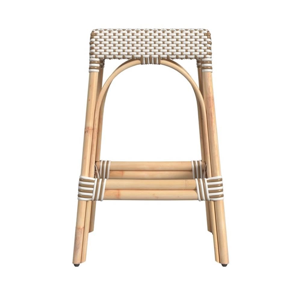 Left. Butler Specialty - Robias Rectangular Rattan 30" Bar Stool - White And Tan Dot.