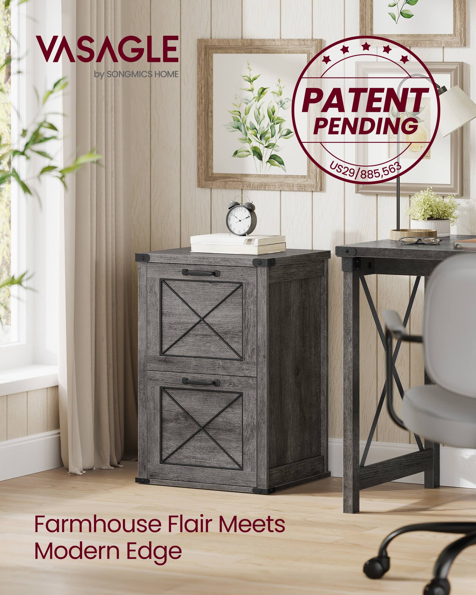 VASAGLE by SONGMICS HOME  
PATENT PENDING US29/885,563  
Farmhouse Flair Meets Modern Edge