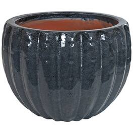 Sunnydaze - 13.5" Fluted Ceramic Planter - Black