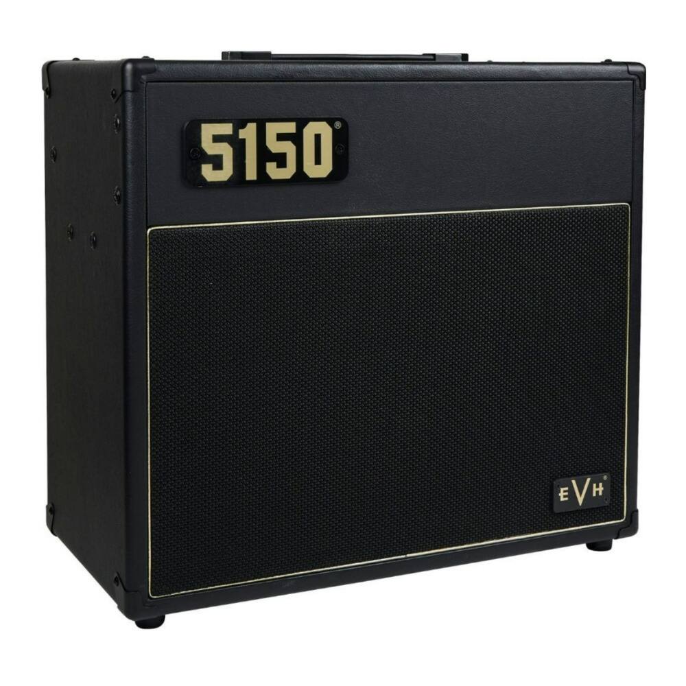 Front. EVH - EVH 5150 Iconic Series 15W EL34 1x10 Black Combo Amp with One Button Footswitch.