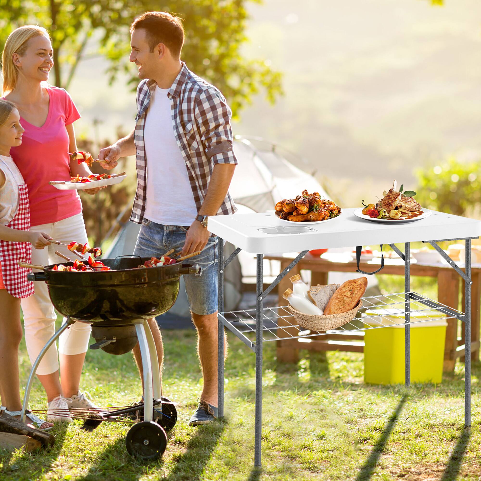 Alt View 3. Gymax - Gymax 2-in-1 Folding Fish Cleaning Table Portable Camping Table w/ Faucet White - White.