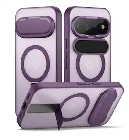 SURITCH - Case for Google Pixel 10/10 Pro/11/11 Pro Translucent Back Cover with Kickstand & Camera Cover, Compatible with Magsafe - Dark Purple
