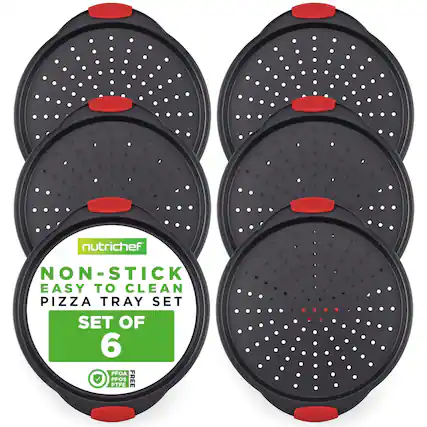 Nutrichef Non-Stick Easy to Clean Pizza Tray Set, Set of 6, PFOA PFOS PTFE Free