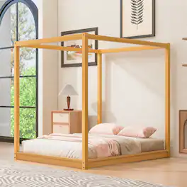Loheer - Queen Canopy Bed Wood Platform Bed Frame - Natural
