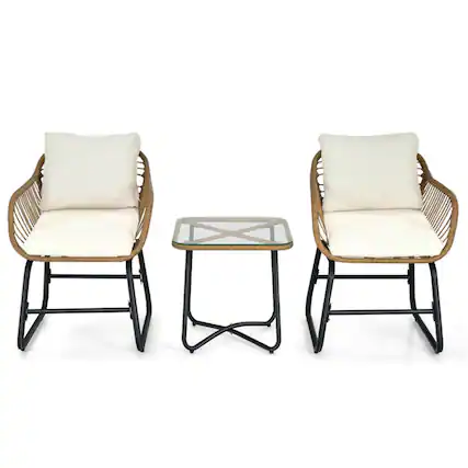 Front. Boyel Living - White 3-Piece Patio Bistro Set 2 Rattan Chairs Glass Table 31-in L x 245-in W x 22-in H - White.