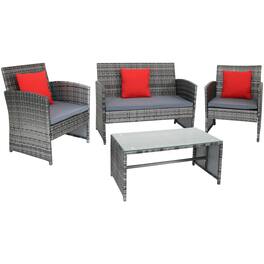 Sunnydaze - Ardfield Rattan 4-Piece Patio Furniture Set - Gray Rattan with Gray Cushions