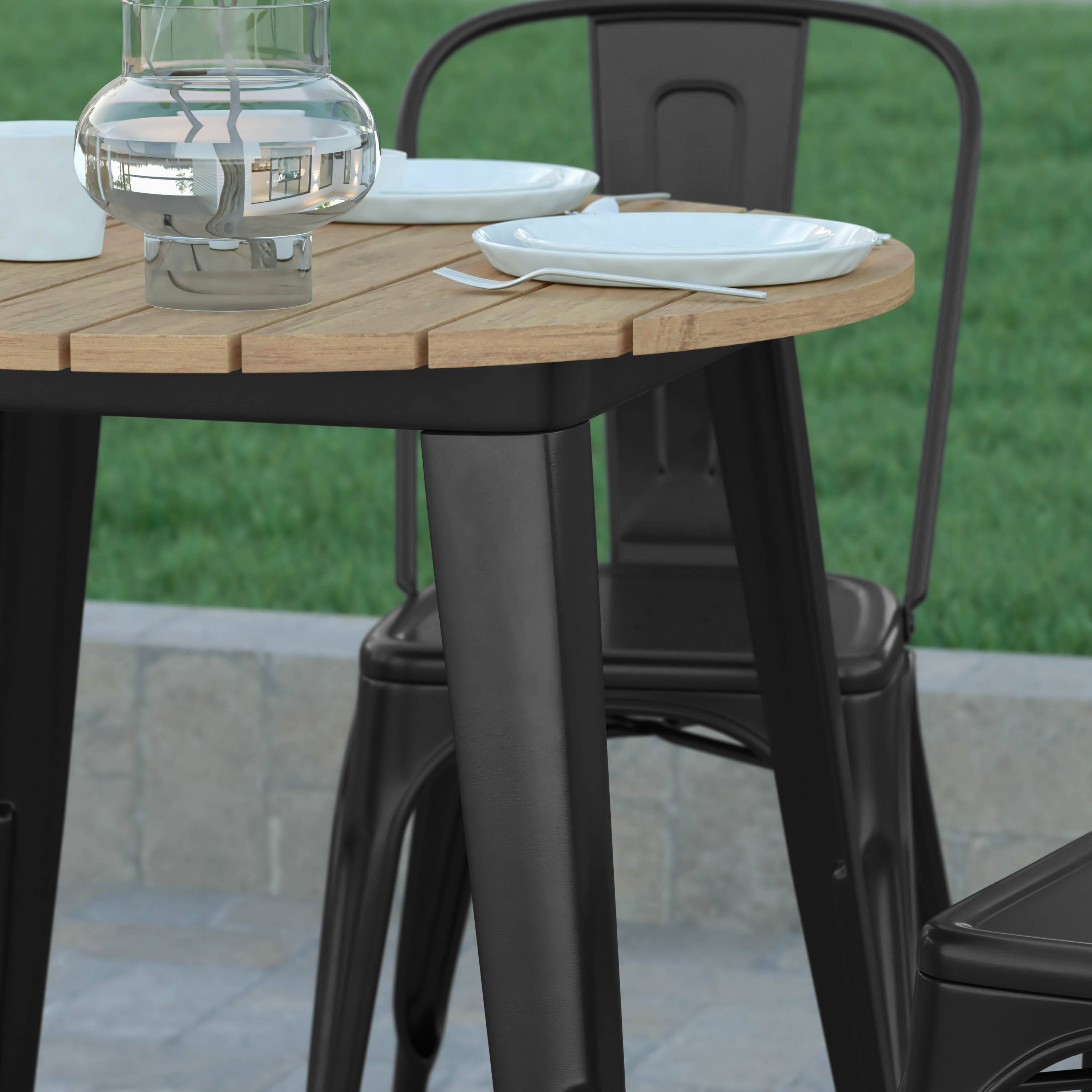 Alt View 4. Emma + Oliver - Drew Indoor/Outdoor Dining Table, 30" Round All Weather Poly Resin Top with Steel Base - Brown Top/Black Frame.