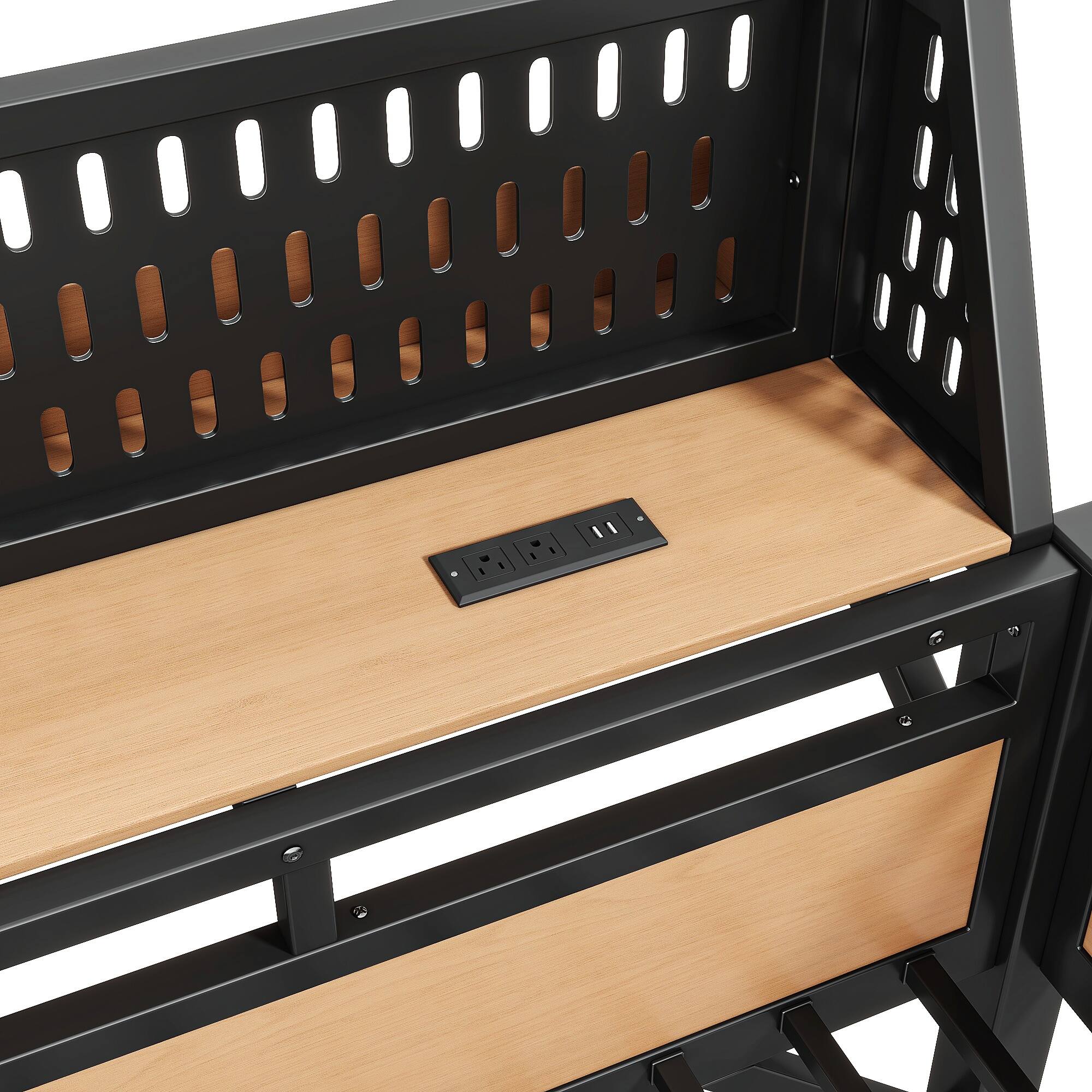 Alt View 4. Boyel Living - Queen Size Loft Bed Frame with Storage Shelves and Pegboard Metal Loft Bed - Black.