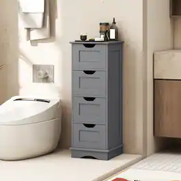 Costway - Bathroom Storage Cabinet with 4 Drawers, Cutout Handles for Hallway, Living Room - Gray
