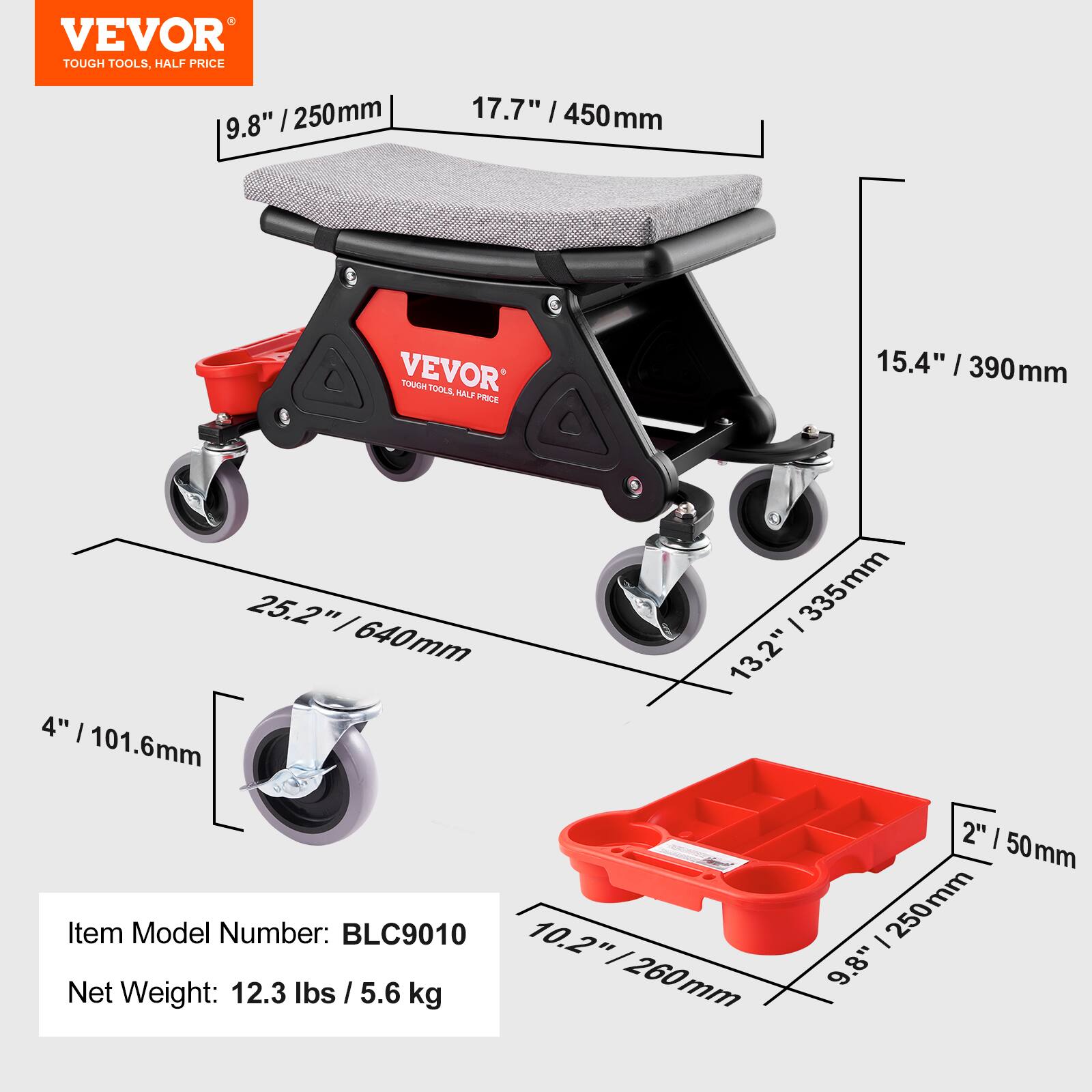 VEVOR TOUGH TOOLS, HALF PRICE

- 9.8" / 250mm
- 17.7" / 450mm
- 15.4" / 390mm
- 25.2" / 640mm
- 4" / 101.6mm
- 13.2" / 335mm

Item Model Number: BLC9010

Net Weight: 12.3 lbs / 5.6 kg