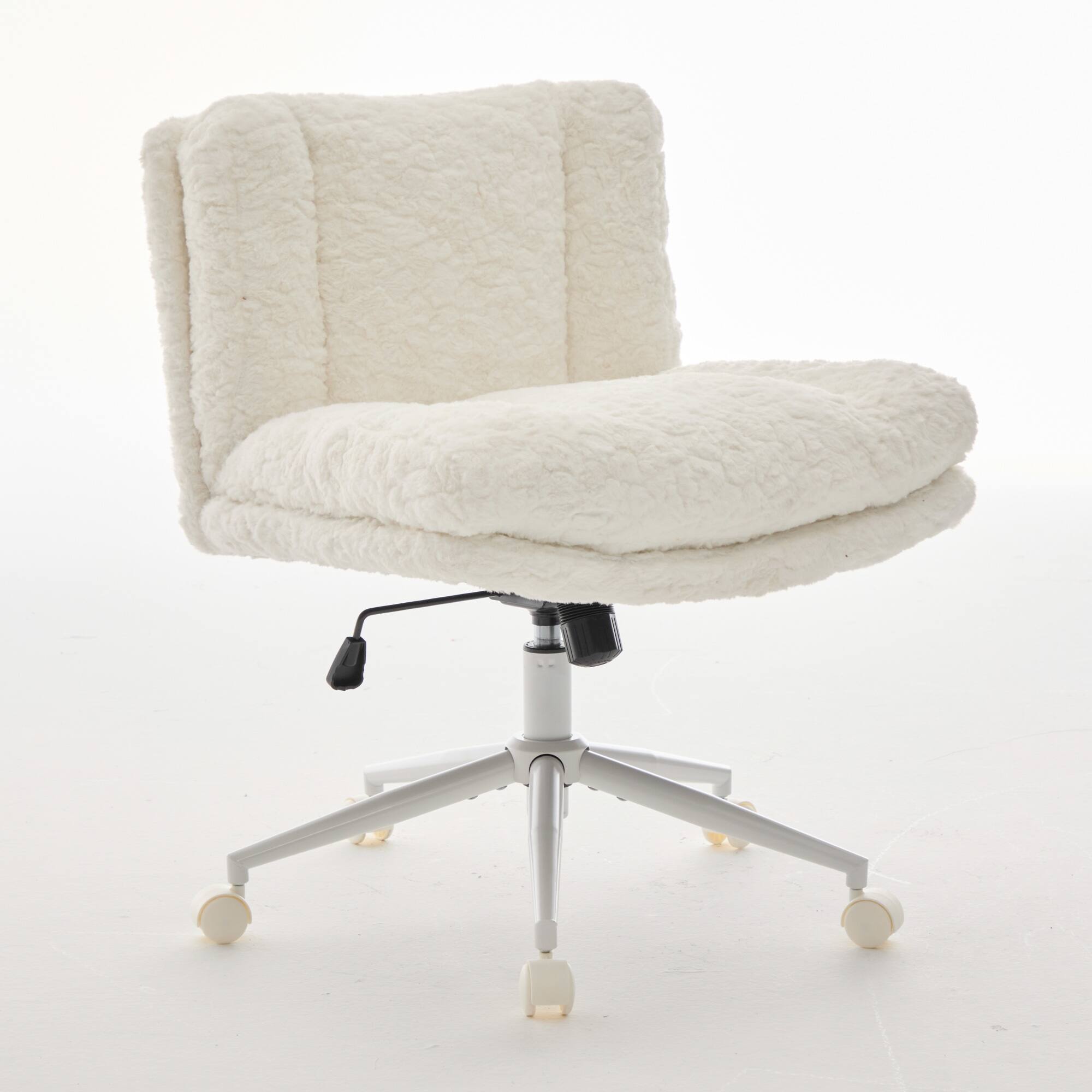 Back. GOODSILO - Extra Wide Plush Faux Fur Office Chair with Adjustable Height and 360-Degree Swivel for Home Workspace - Cream.