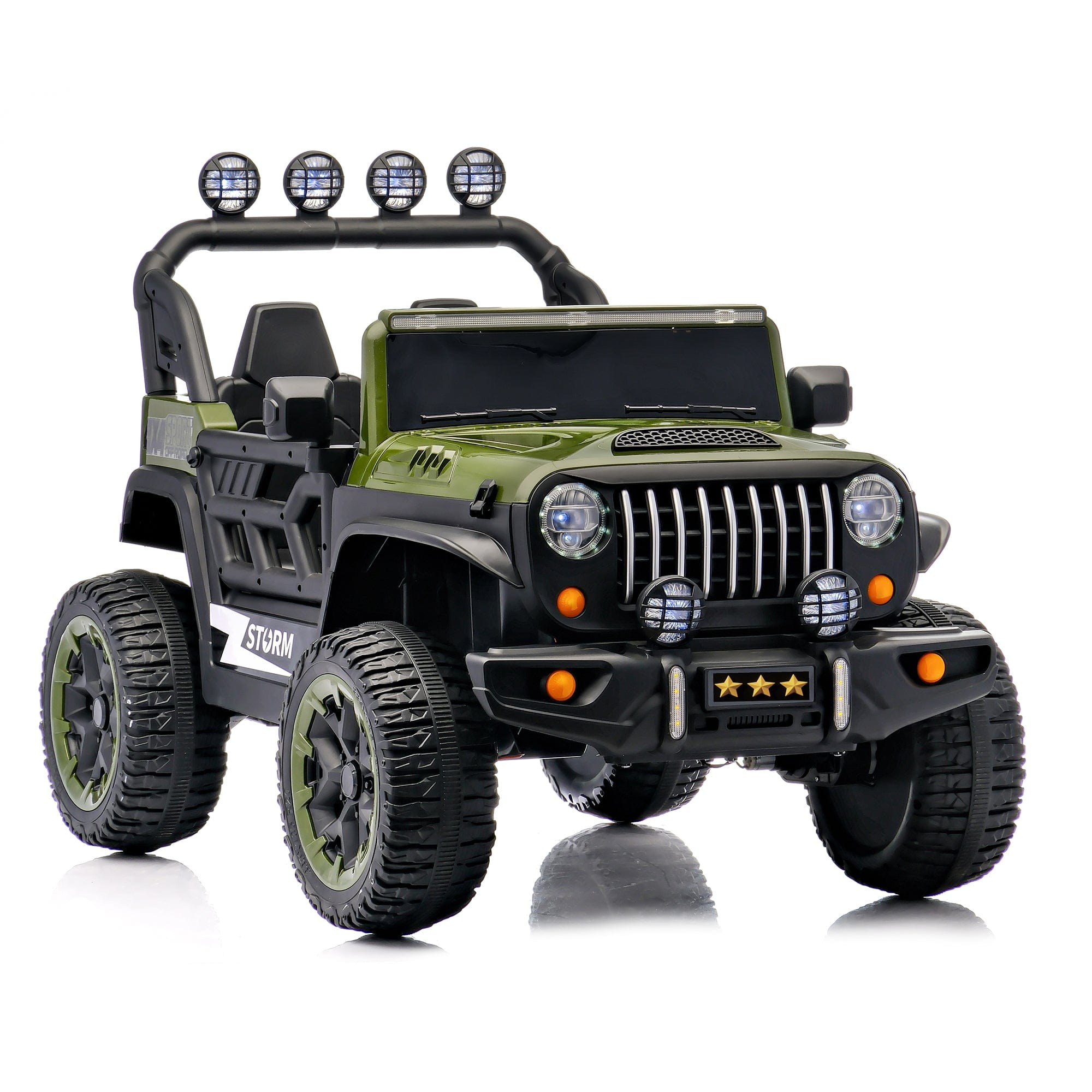 BreeBe - 24V Kids 2-Seater Electric Ride-On Car, Remote Control, 4WD, LED Lights, Adjustable Speed, USB MP3, Army - Green