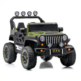 BreeBe - 24V Kids 2-Seater Electric Ride-On Car, Remote Control, 4WD, LED Lights, Adjustable Speed, USB MP3, Army - Green