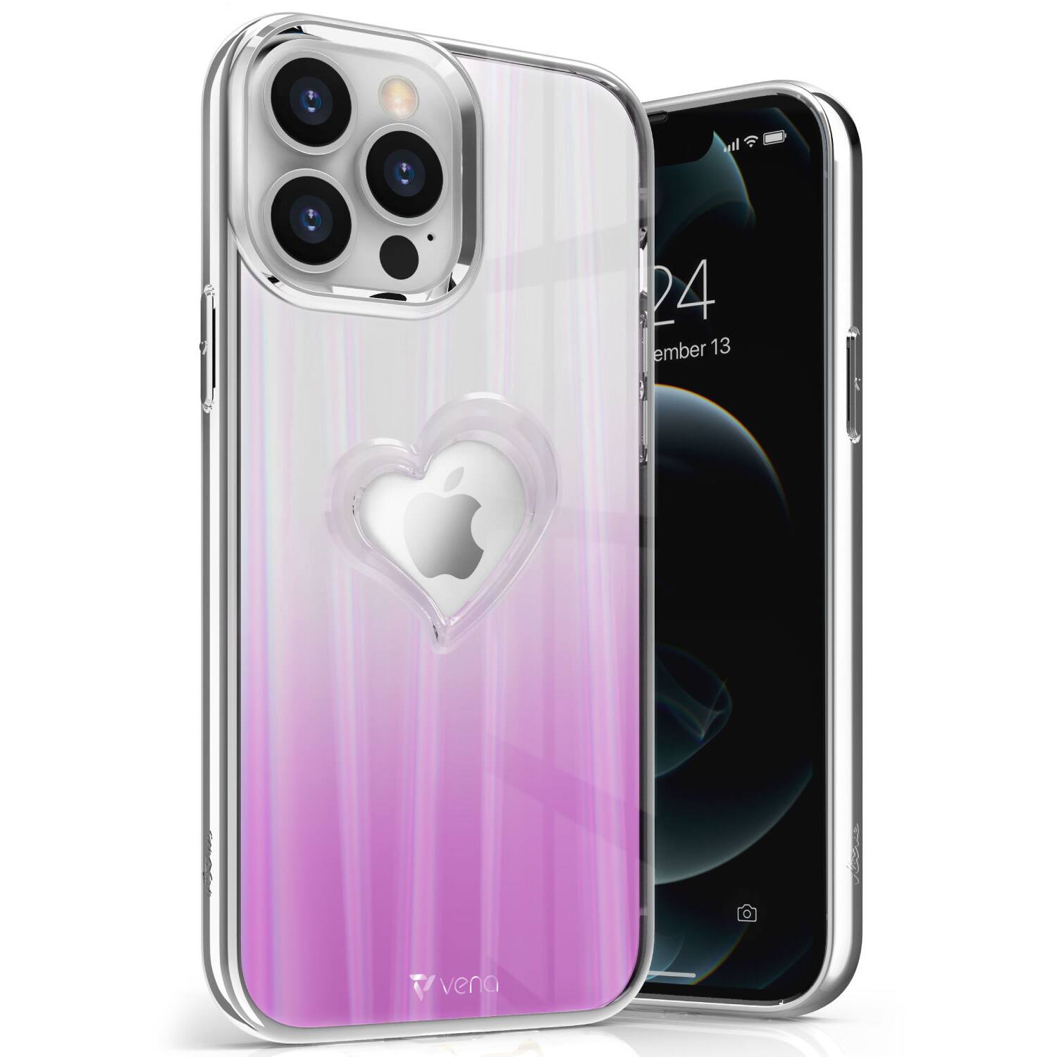 Vena - vLove Glitter Heart Case for Apple iPhone 13 Pro Max - Holographic Rainbow - Multicolored