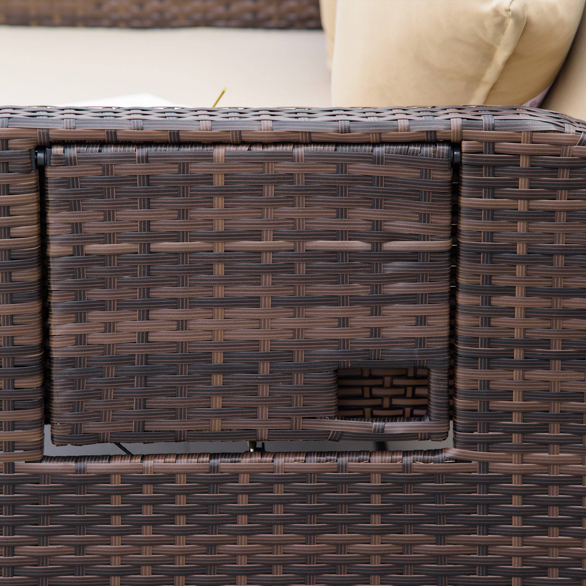 Alt View 7. Outsunny - Patio Rattan Daybed with Cushions, Wicker Outdoor Bed Lounger w/ Loveseat, Storage Ottoman, Coffee & Side Tables - Beige.