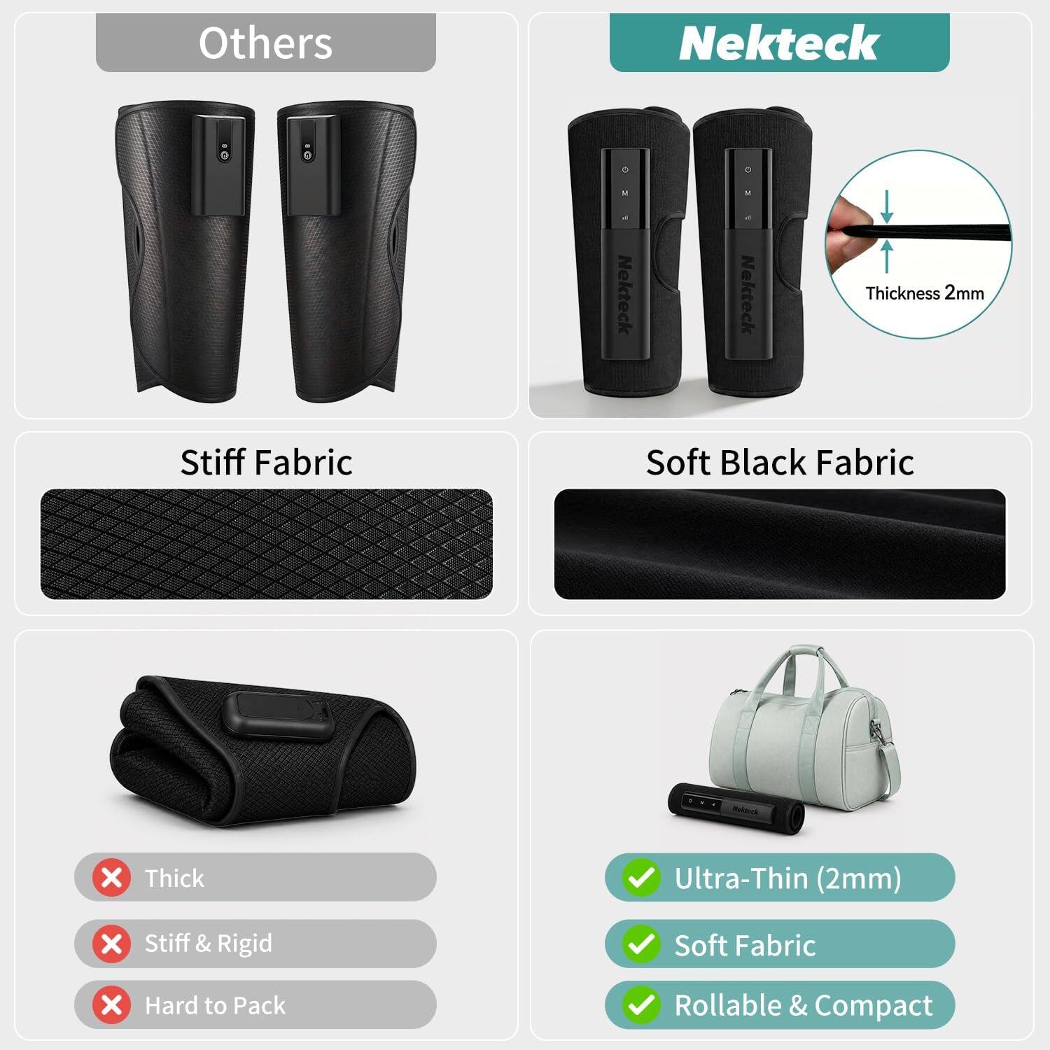 Others  
Nekteck  
Nekteck  
M Nekteck  
Thickness 2mm  
Stiff Fabric  
Soft Black Fabric  
Neliteck  
X Thick  
Ultra-Thin (2mm)  
X  
Stiff & Rigid  
Soft Fabric  
X  
Hard to Pack  
Rollable & Compact