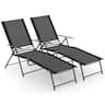 Costway - 2 Piece Patio Folding Chaise Lounge Chairs with 6-Level Backrest Reclining Chairs - Black