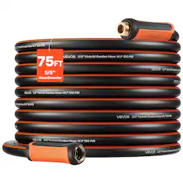 VEVOR - Garden Hose, 75 ft 5/8" Heavy Duty 4-Layer Rubber Water Hose, 150PSI Working & 600PSI Burst, Flexible & Non-kink Outdoor - Orange + Black