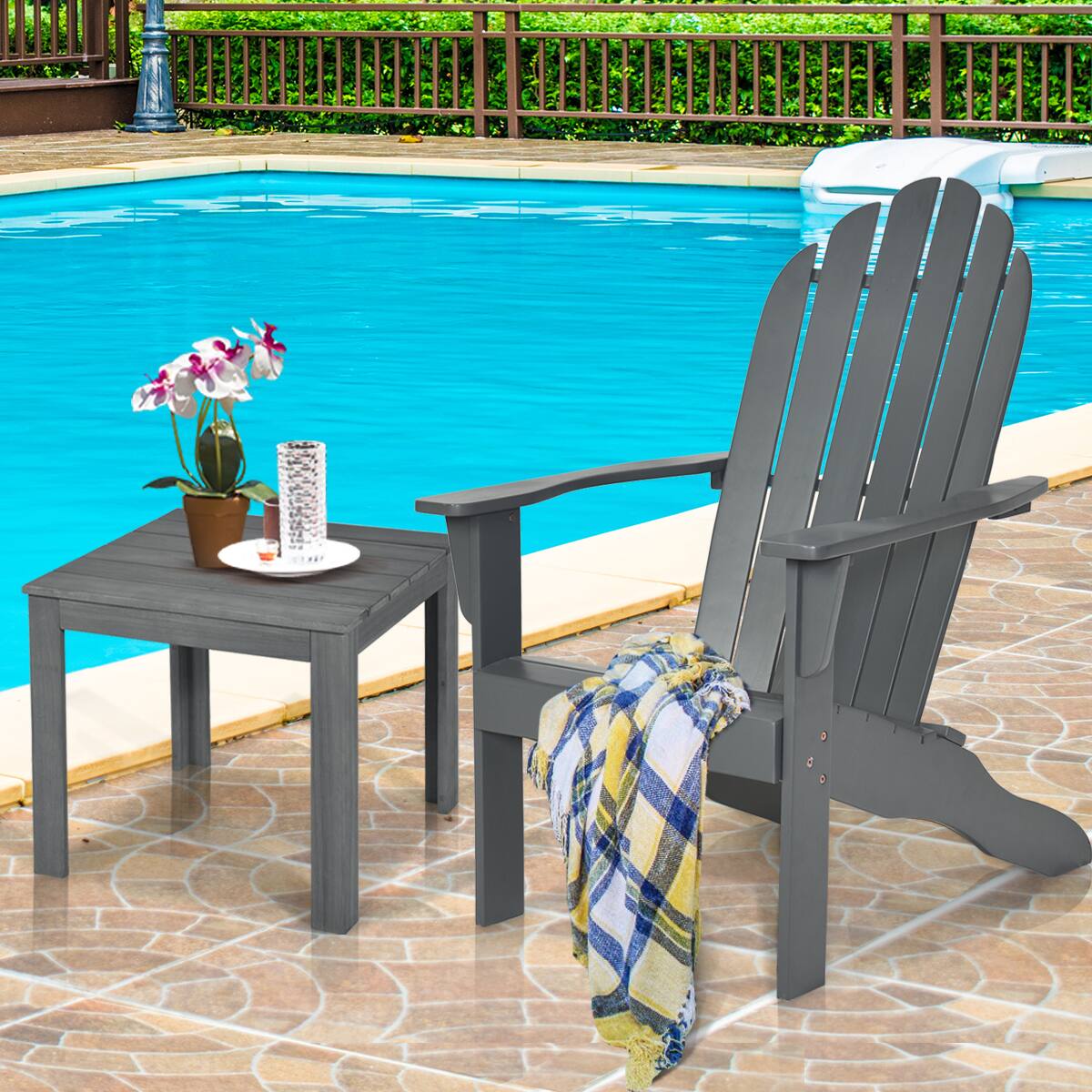 Alt View 2. Costway - Costway Outdoor Adirondack Chair Accent Chair Solid Wood sturdy Patio Garden Deck Furniture - Gray.