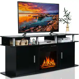 Gymax - 63'' Fireplace TV Stand W/18'' 1500W Electric Fireplace up to 70'' - Black