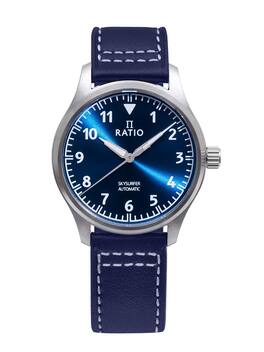 RATIO - Skysurfer Pilot Dial Leather Automatic RTS302 200M Men's Watch - Blue Sunray