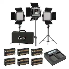 GVM - 560AS 30W Bi-Color Soft LED Panel 3-Light Kit, Bundle with Green Extreme Dual Smart Charger, 6x NP-F550 Lithium-Ion