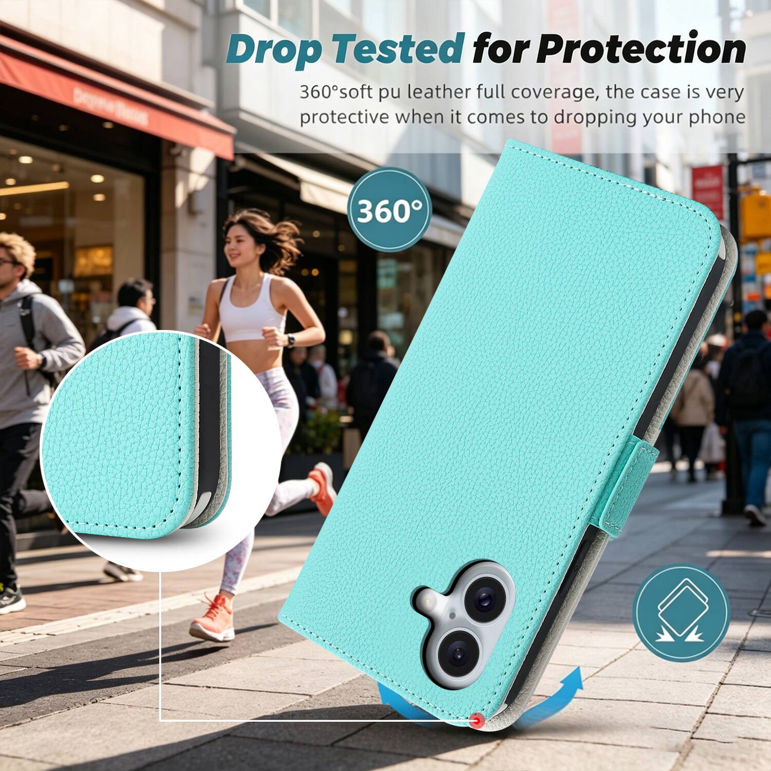 Drop Tested for Protection  
360° soft pu leather full coverage, the case is very protective when it comes to dropping your phone